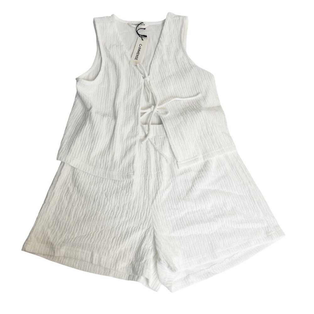 NEW Commense White Textured Tie Front Top & Matching Shorts‎ Set - Size XS